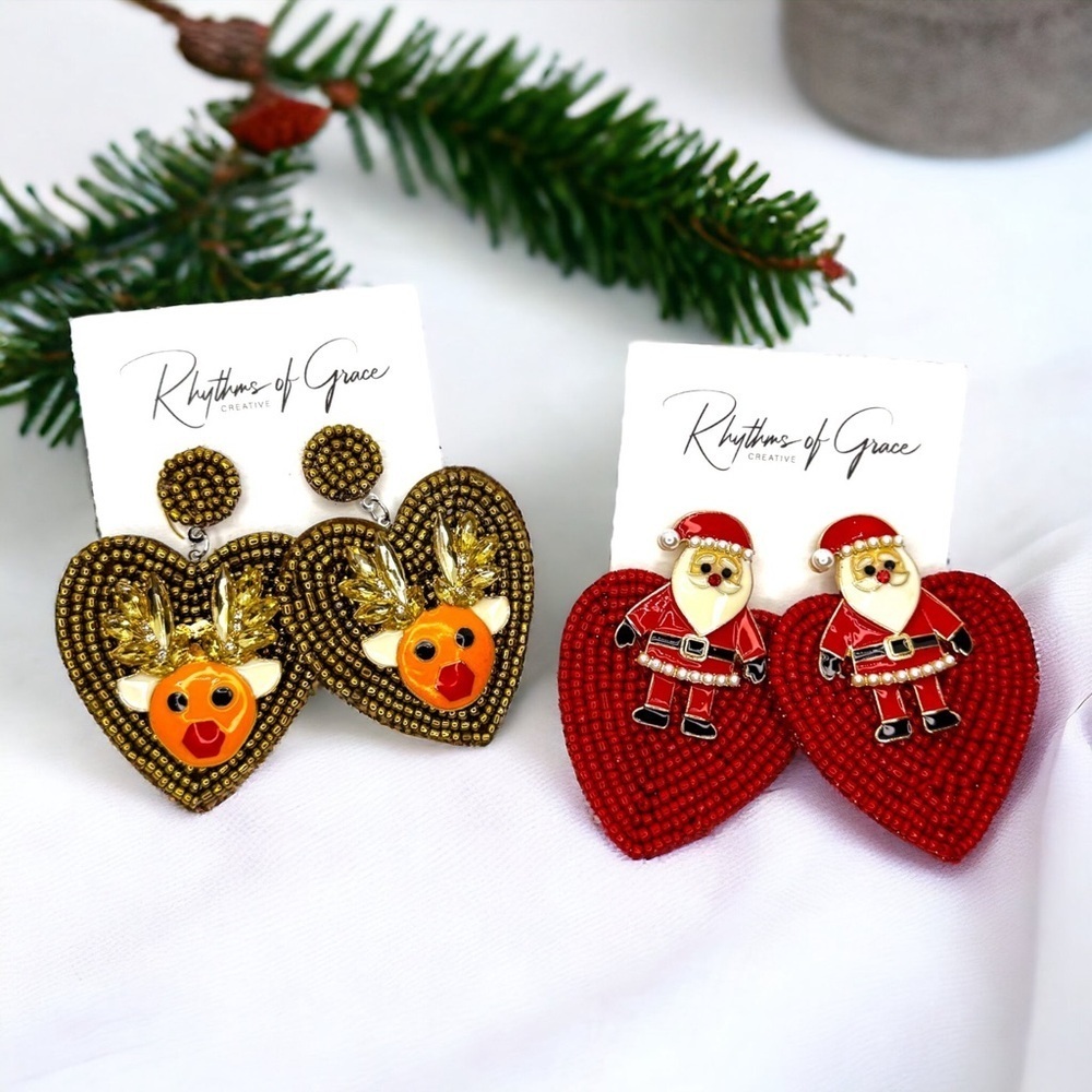 Jolly Holiday Earrings: Choose Santa or Reindeer for Festive Christmas Cheer!